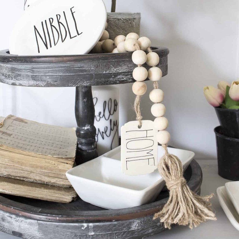 Wood Bead‎ Garland 28" with DIY Tag